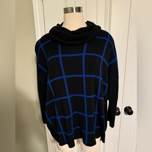 Spense Size Large oversized royal blue and black geometric sweater- EUC